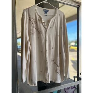 Vintage 1990’s Liz & Me white embroidered cardigan sweater size 2X